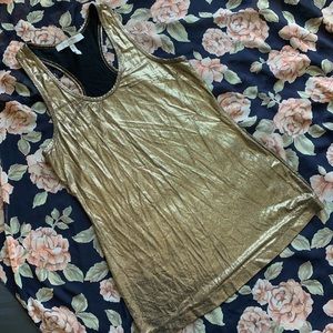 BCBGMaxAzria Gold Metallic Racerback Tank Top